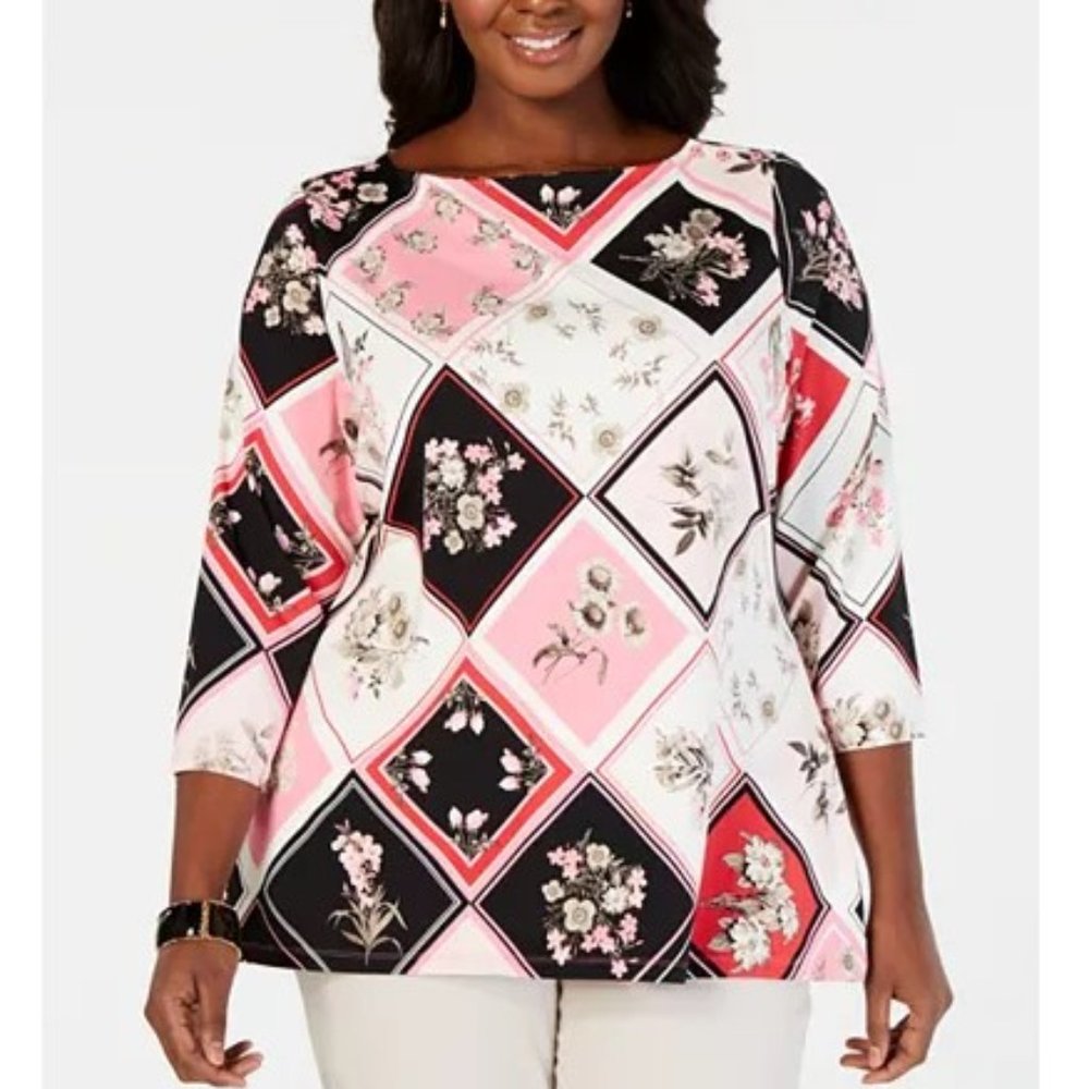 Charter Club 3/4 Sleeve Floral Top 1X